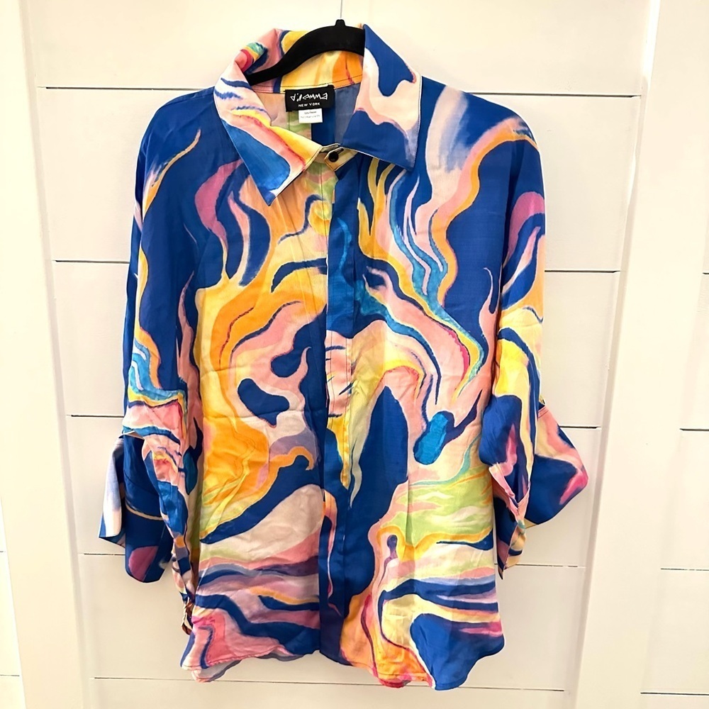 DILEMA OS O’KEEFE Abstract Hand Painted Art to wear colorful oversized tunic Y2K